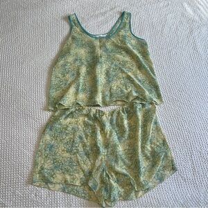 Vtg Cacique Women's Yellow Sheer Floral Lingerie Set Swim Coverup Size 22/24